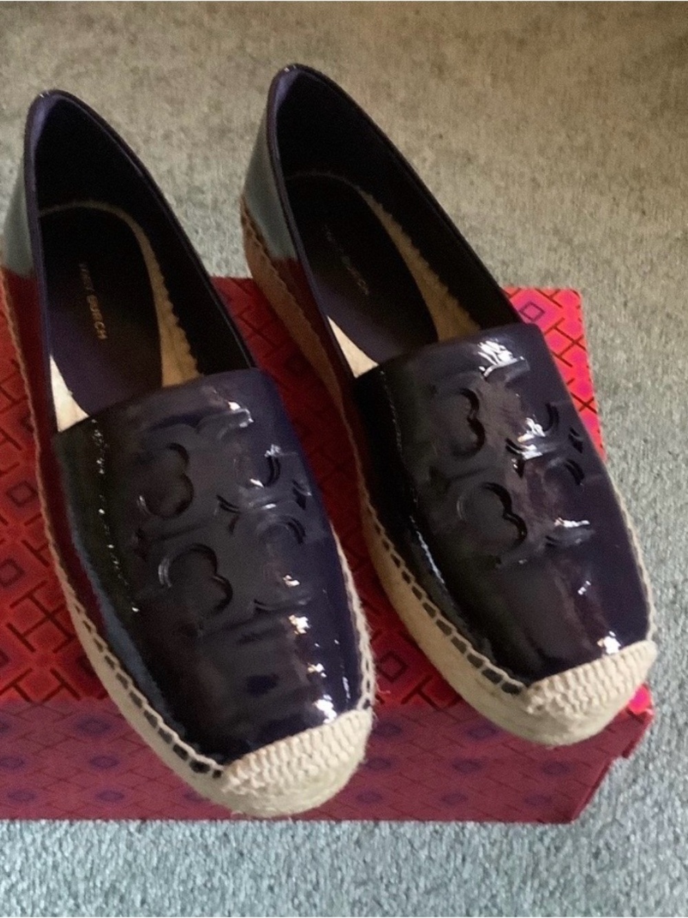 Sz 9 Tory Burch Purple Patent Leather Ines Espadrille Flats